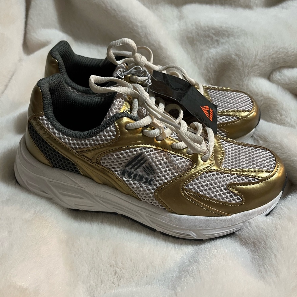 Metallic Gold and white reebok sneakers new with tag